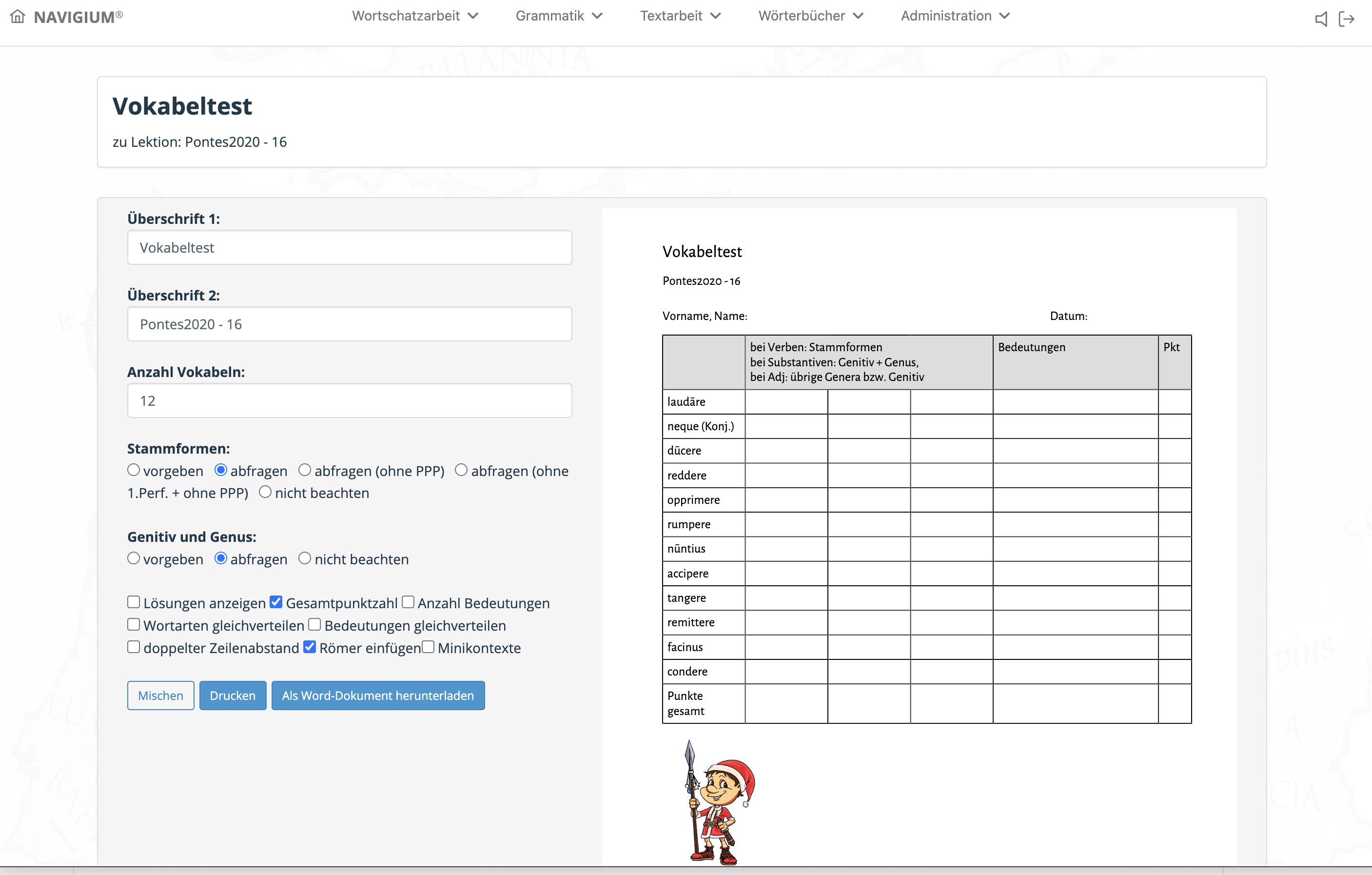 Vokabeltest zum Ausdrucken